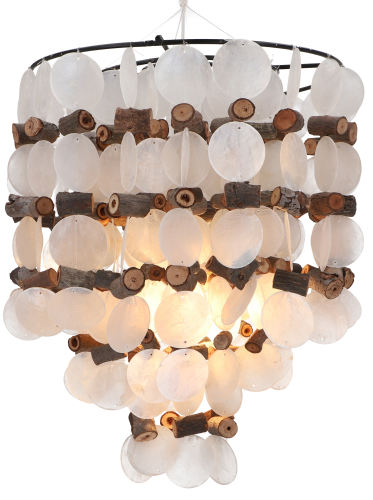 Deckenlampe / Deckenleuchte, Muschelleuchte aus hunderten Capiz, Perlmutt Plttchen - Modell Papua - 40x30x30 cm  30 cm