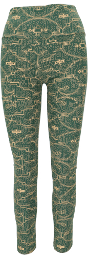 Psytrance yoga pants, printed Goa leggings - green/beige