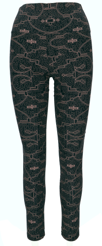 Psytrance yoga pants, printed Goa leggings - black/brown