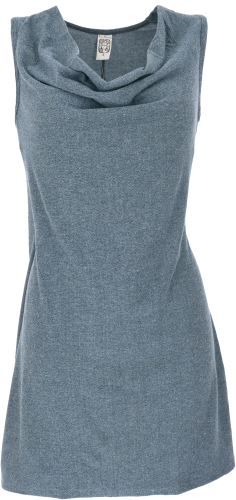 Mini dress with waterfall neckline, comfortable sleeveless mini dress - gray-blue
