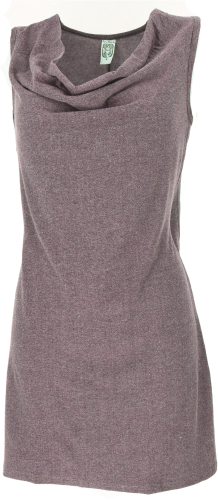 Mini dress with waterfall neckline, comfortable sleeveless mini dress - taupe