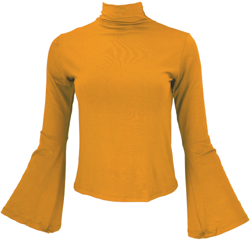 Slim-fit long sleeve shirt with trumpet sleeves and high collar - saffron