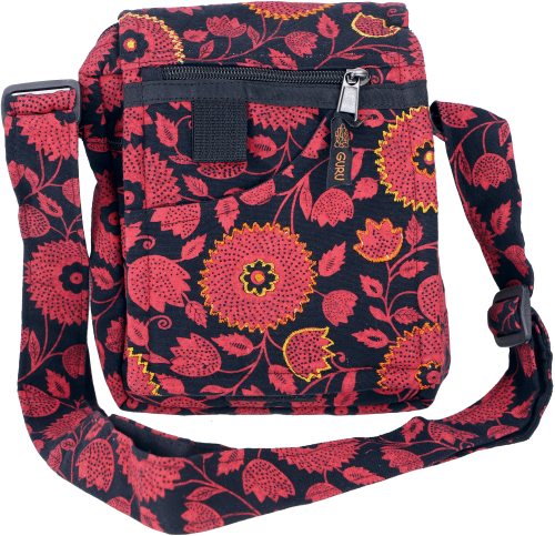 Small shoulder bag, embroidered boho shoulder bag, ethnic bag - black/red - 20x16x6 cm 