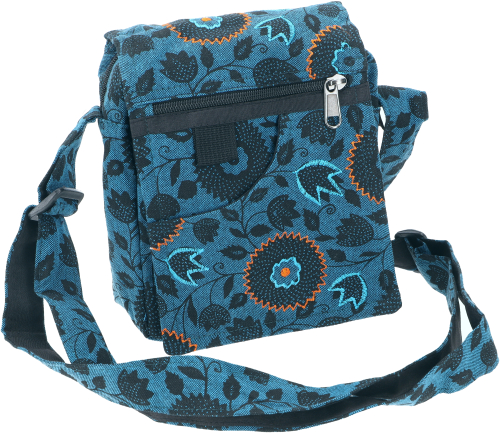 Small shoulder bag, embroidered boho shoulder bag, ethnic bag - blue - 20x16x6 cm 