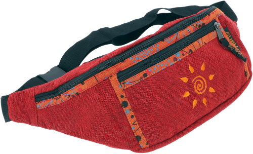 Large embroidered fabric belt bag, crossbody bag, hip bag, shoulder bag - red - 15x35x5 cm 