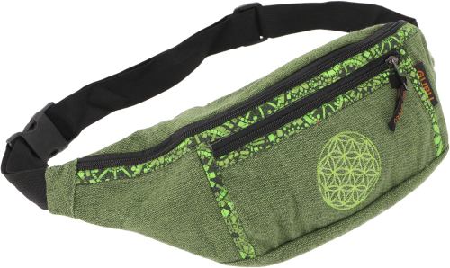 Large embroidered fabric belt bag, crossbody bag, hip bag, shoulder bag - green - 15x35x5 cm 
