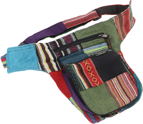 Stoff Sidebag & Patchwork Hfttasche, Goa Grteltasche, Bauchtasche aus Nepal - bunt - 25x20x4 cm 