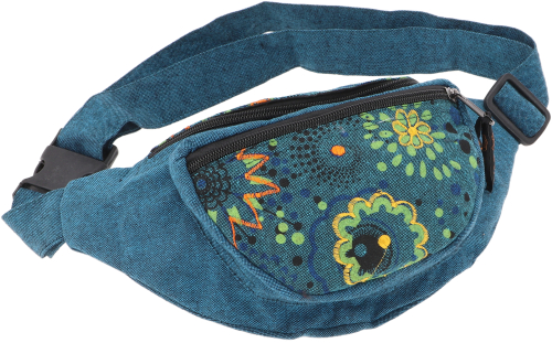 Ethno sidebag, embroidered Boho Nepal belt bag - petrol - 13x20x4 cm 