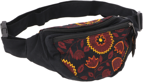 Ethno sidebag, embroidered Boho Nepal belt bag - black - 13x20x4 cm 