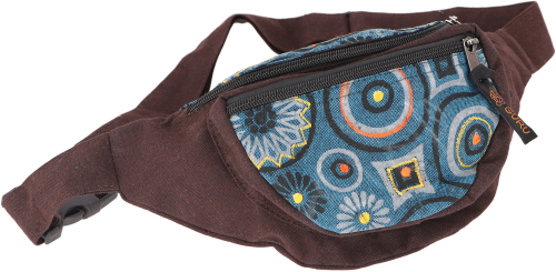 Ethno sidebag, embroidered Boho Nepal belt bag - brown - 13x20x4 cm 