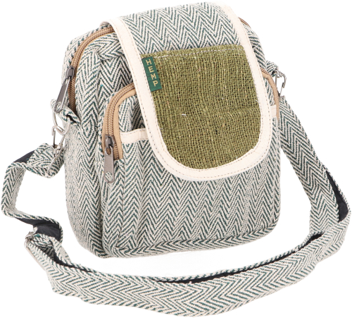 Natural shoulder bag, boho ethnic bag made of hemp-cotton mix, camera bag - olive - 20x16x4 cm 