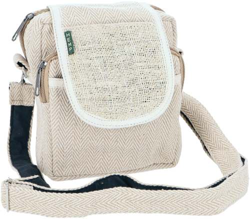 Natural shoulder bag, boho ethnic bag made of hemp-cotton mix, camera bag - linen-colored - 20x16x8 cm 