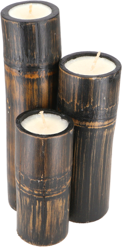 Candle set, 3 candles in bamboo - brown - 25x12x12 cm  12 cm