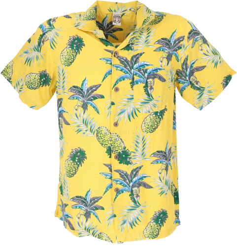 Hawaiihemd, Hippiehemd Kurzarm, Herrenhemd mit Blumendruck - gelb