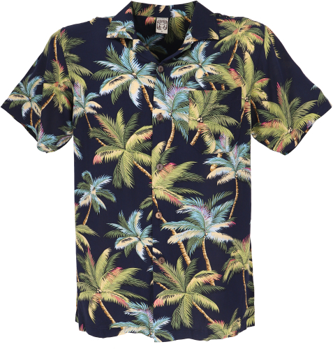 Hawaiian shirt, hippie shirt short sleeve, men`s shirt with floral print - black/green