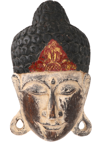 Vintage Buddha Maske, geschnitzter Wandschmuck, Ethno Wanddekoration aus Balsaholz - 40 cm Design 2