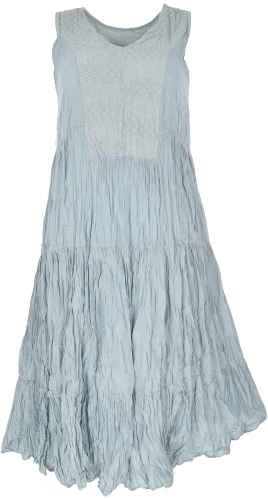 Boho maxi dress, airy summer dress in crash look, embroidered beach dress - light blue