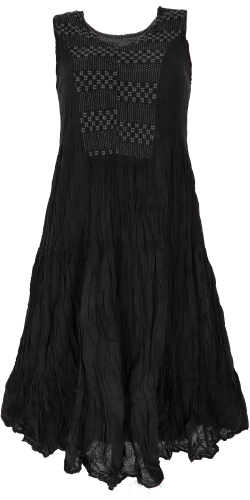 Boho Maxikleid, luftiges Sommerkleid im Crash Look, besticktes Strandkleid - schwarz