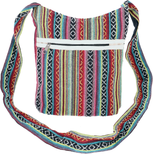 Small shoulder bag, boho shoulder bag, ethnostyle bag - pink/colorful - 25x25x12 cm 