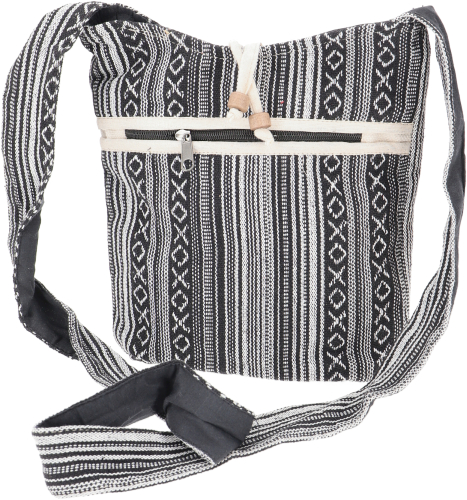 Small shoulder bag, boho shoulder bag, ethnostyle bag - black/white - 25x20x12 cm 