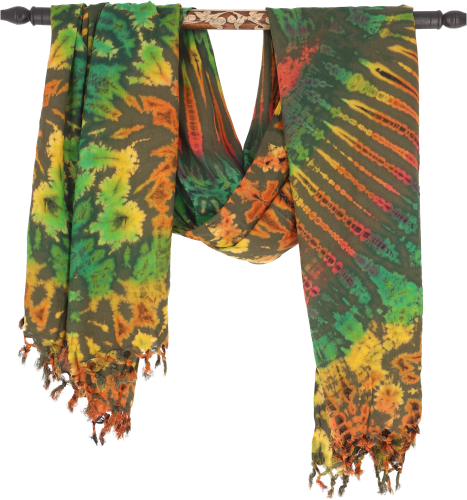 Batik Sarong, Wandbehang, Strandtuch, Wickelrock, Tie Dye-Design Sarongkleid - grn - 190x115 cm