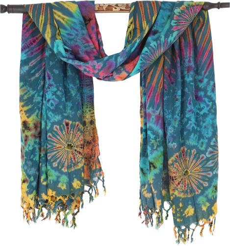Batik Sarong, Wandbehang, Strandtuch, Wickelrock, Tie Dye-Design Sarongkleid - petrol - 190x115 cm