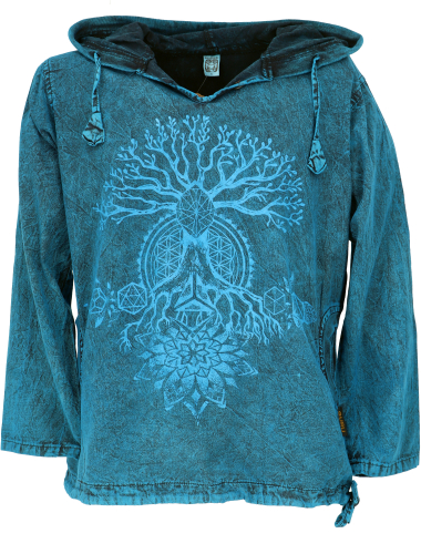 Yoga Kapuzenshirt, Stonewash Hoodie, Festival Shirt - blau