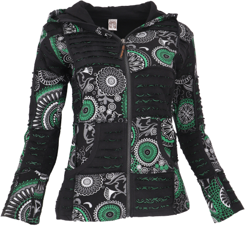 Goa patchwork jacket, boho hooded jacket, ethno jacket - black/green