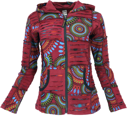 Goa patchwork jacket, boho hooded jacket, ethno jacket - wine red/blue