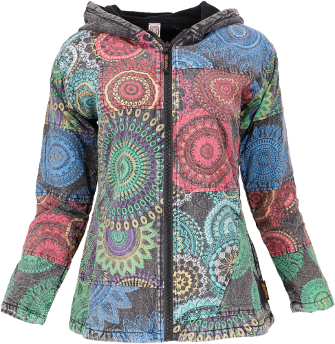 Boho hippie chic jacket, warm lined patchwork jacket - red/green/blue