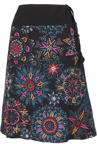 Embroidered knee-length skirt, boho chic, retro mandala - black/blue