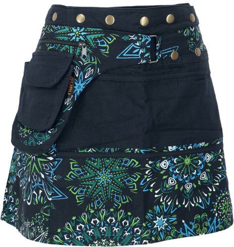 Wrap skirt, short skirt, cacheur, boho patchwork skirt - black/blue