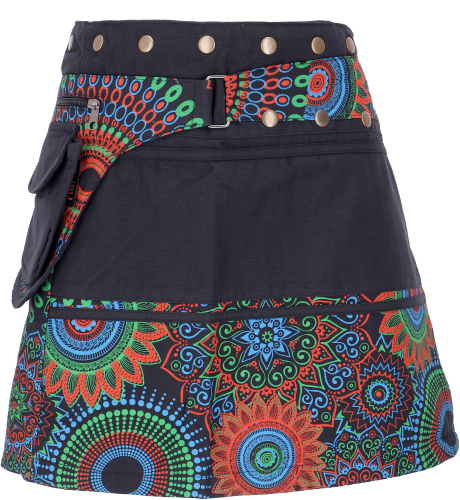 Wrap skirt, short skirt, cacheur, boho patchwork skirt - black/orange