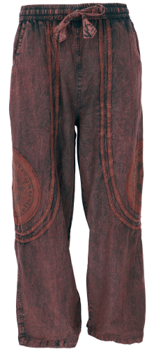 Stonewash yoga pants, unisex cotton Goa pants with Thanka print - brown