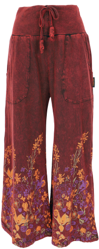 Palazzo pants, boho cotton pants, hippie pants with flowers, flared pants - wine red