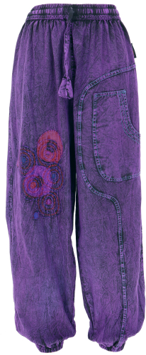 Embroidered aladdin pants, boho cotton pants, stonewash harem pants, yoga pants - purple
