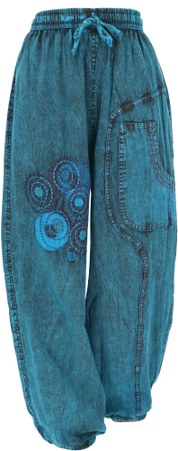Embroidered aladdin pants, boho cotton pants, stonewash harem pants, yoga pants - petrol