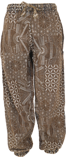 Stonewash yoga pants, unisex cotton goa pants with allover print - brown