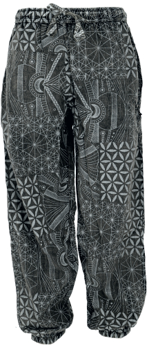 Stonewash Yogahose, Unisex Baumwoll-Goa-Hose mit allover Print - schwarz/grau