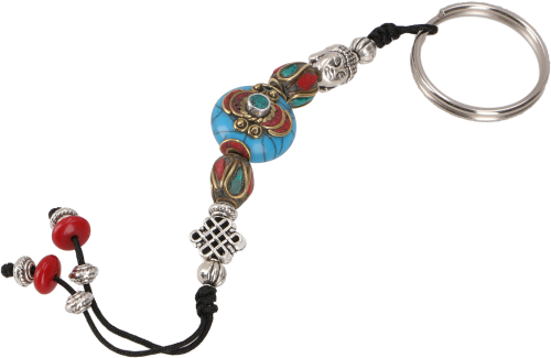 Ethno Tibet key ring, Tibetan bag pendant, Buddhist jewelry - turquoise - 15 cm