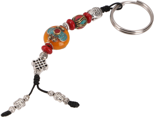 Ethno Tibet key ring, Tibetan bag pendant, Buddhist jewelry - Amber - 15 cm