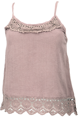 Natural boho cotton top with lace - dusky pink