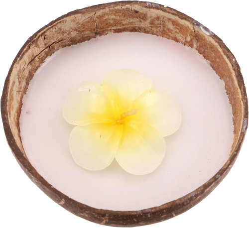 Exotic scented candle coconut 12 cm with flower candle - sandalwood white
