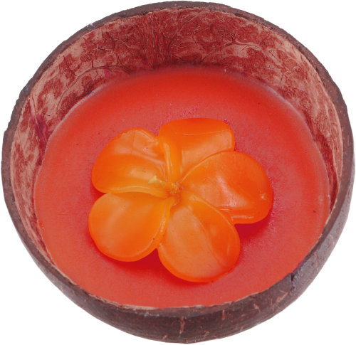 Exotische Duftkerze Kokosnuss 12 cm mit Bltenkerze -  Mango rot