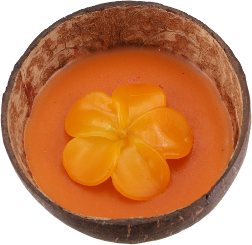 Exotische Duftkerze Kokosnuss 12 cm mit Bltenkerze -  Mango orange