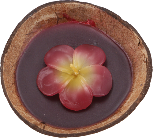 Exotische Duftkerze Kokosnuss 12 cm mit Bltenkerze -  Lavendel lila