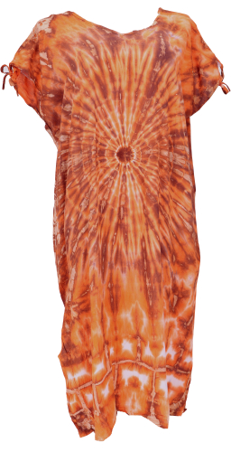 Boho Kaftan, langes Kurzarm Batikkleid, Maxikleid, Strandkleid, Sommerkleid in bergre - orange/braun