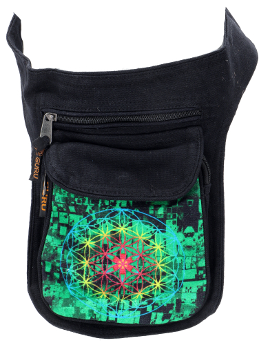 Festivalgrteltasche, Sidebag, Crossbag mit psychodelischem Druck- Flower of life - 24x17x4 cm 