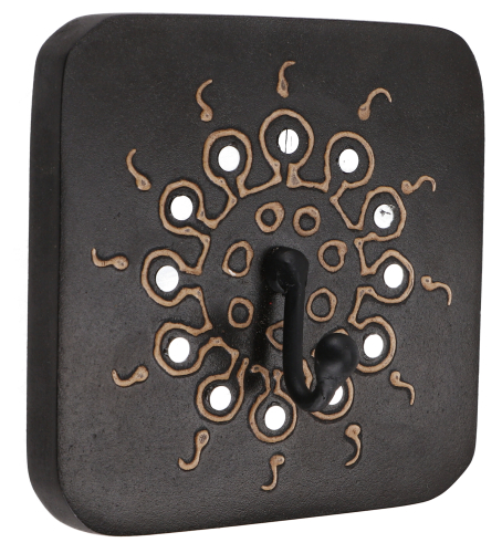Vintage coat hook, checkroom hook, key rack, wall hook `Bagru`-Sun` - brown - 10x10x1 cm 