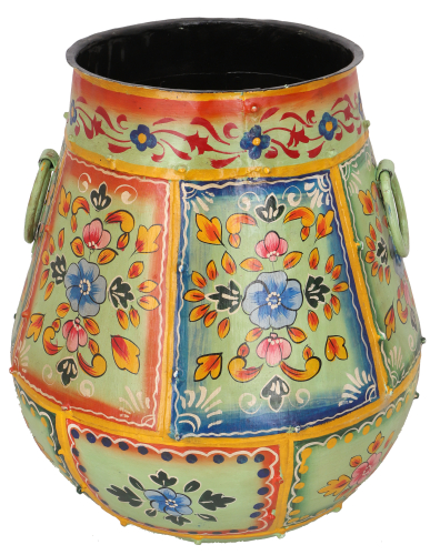 Vintage Metall Vase, Krug Rajasthan, handbemalt im Patchwork Design - Design 1 - 45x35x35 cm  35 cm